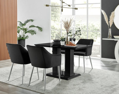 Furniturebox Imperia 4 Modern Black High Gloss Dining Table & 4 Black