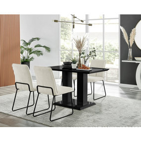 Furniturebox Imperia 4 Modern Black High Gloss Dining Table & 4 Cream Halle Chairs