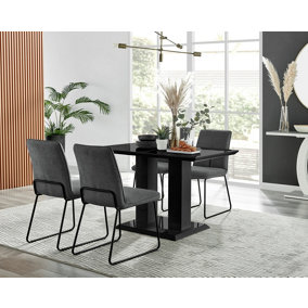 Furniturebox Imperia 4 Modern Black High Gloss Dining Table & 4 Dark Grey Halle Chairs