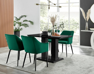 Furniturebox Imperia 4 Modern Black High Gloss Dining Table & 4 Green Calla Black Leg Chairs