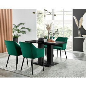 Furniturebox Imperia 4 Modern Black High Gloss Dining Table & 4 Green Calla Black Leg Chairs