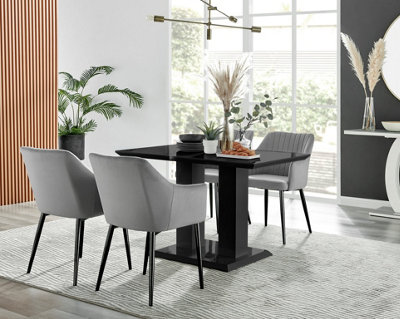 Furniturebox Imperia 4 Modern Black High Gloss Dining Table & 4 Grey ...