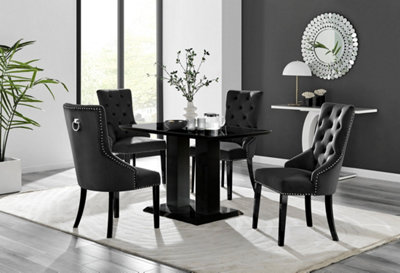 Furniturebox Imperia 4 Modern Black High Gloss Dining Table and 4 Black Belgravia Black Leg Chairs