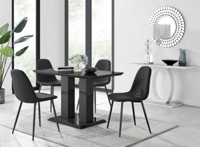 Furniturebox Imperia 4 Modern Black High Gloss Dining Table and 4 Black ...