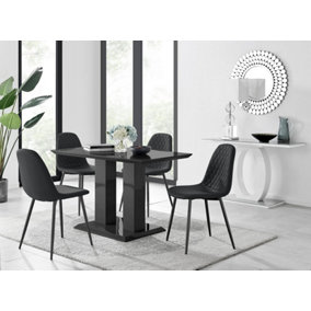 Furniturebox Imperia 4 Modern Black High Gloss Dining Table and 4 Black Corona Black Leg Chairs