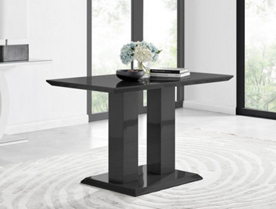 Furniturebox Imperia 4 Modern Black High Gloss Dining Table and 4 Black Gold Leg Milan Chairs