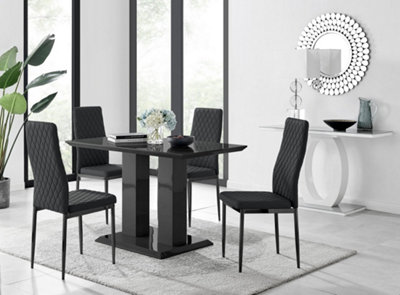 Furniturebox Imperia 4 Modern Black High Gloss Dining Table and 4 Black Milan Black Leg Chairs