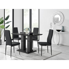 Furniturebox Imperia 4 Modern Black High Gloss Dining Table and 4 Black Milan Black Leg Chairs