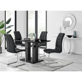 Furniturebox Imperia 4 Modern Black High Gloss Dining Table and 4 Black Murano Chairs