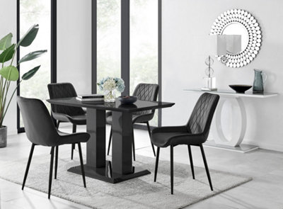 Furniturebox Imperia 4 Modern Black High Gloss Dining Table And 4 Black 