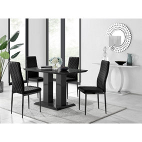 Furniturebox Imperia 4 Modern Black High Gloss Dining Table and 4 Black Velvet Milan Black Leg Chairs