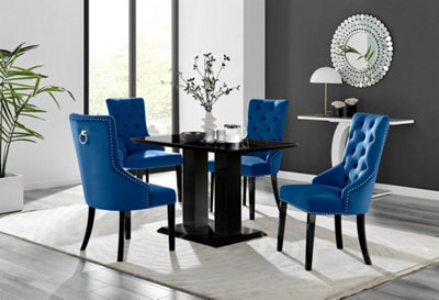 Furniturebox Imperia 4 Modern Black High Gloss Dining Table and 4 Blue ...