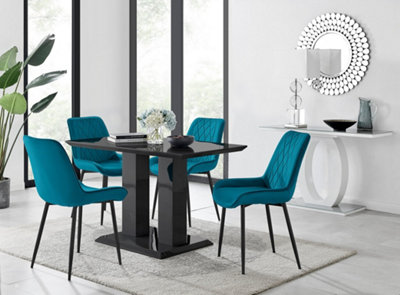 Furniturebox Imperia 4 Modern Black High Gloss Dining Table and 4 Blue Pesaro Black Leg Chairs