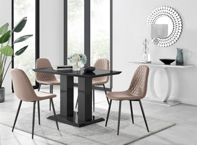 Furniturebox Imperia 4 Modern Black High Gloss Dining Table and 4 Cappuccino Corona Black Leg Chairs