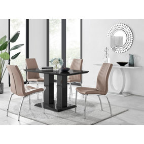 Furniturebox Imperia 4 Modern Black High Gloss Dining Table and 4 Cappuccino Isco Chairs