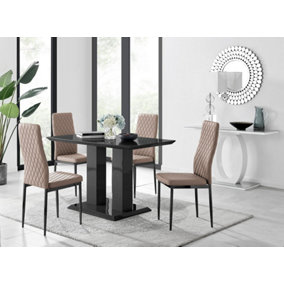 Furniturebox Imperia 4 Modern Black High Gloss Dining Table and 4 Cappuccino Milan Black Leg Chairs