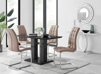 Furniturebox Imperia 4 Modern Black High Gloss Dining Table and 4 Cappuccino Murano Chairs