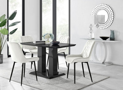 Furniturebox Imperia 4 Modern Black High Gloss Dining Table and 4 Cream Pesaro Black Leg Chairs