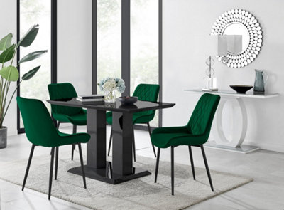 Furniturebox Imperia 4 Modern Black High Gloss Dining Table and 4 Green Pesaro Black Leg Chairs