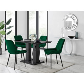 Furniturebox Imperia 4 Modern Black High Gloss Dining Table and 4 Green Pesaro Black Leg Chairs