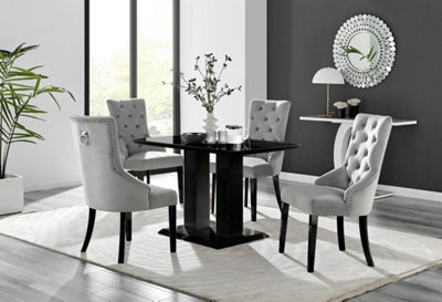 Furniturebox Imperia 4 Modern Black High Gloss Dining Table and 4 Grey Belgravia Black Leg Chairs