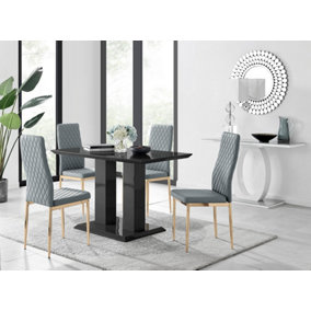 Furniturebox Imperia 4 Modern Black High Gloss Dining Table and 4 Grey Gold Leg Milan Chairs