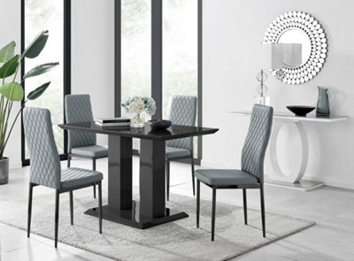 Furniturebox Imperia 4 Modern Black High Gloss Dining Table and 4 Grey Milan Black Leg Chairs