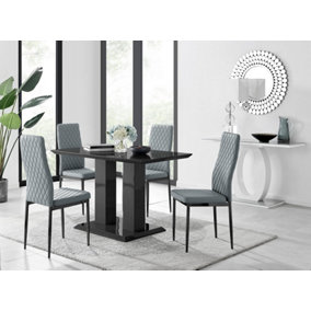 Furniturebox Imperia 4 Modern Black High Gloss Dining Table and 4 Grey Milan Black Leg Chairs