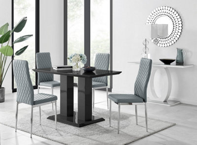 Furniturebox Imperia 4 Modern Black High Gloss Dining Table And 4 Grey Modern Milan Chairs Set
