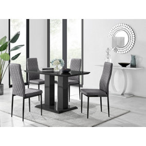 Furniturebox Imperia 4 Modern Black High Gloss Dining Table and 4 Grey Velvet Milan Black Leg Chairs