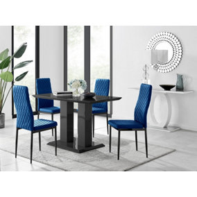 Furniturebox Imperia 4 Modern Black High Gloss Dining Table and 4 Navy Velvet Milan Black Leg Chairs