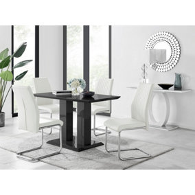 Furniturebox Imperia 4 Modern Black High Gloss Dining Table And 4 White Lorenzo Chrome Dining Chairs Set