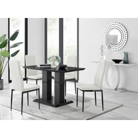 Furniturebox Imperia 4 Modern Black High Gloss Dining Table and 4 White Milan Black Leg Chairs