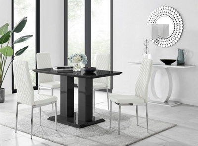 Furniturebox Imperia 4 Modern Black High Gloss Dining Table And 4 White Modern Milan Chairs Set