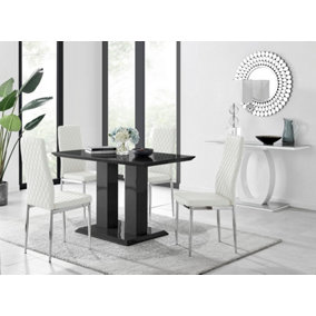 Furniturebox Imperia 4 Modern Black High Gloss Dining Table And 4 White Modern Milan Chairs Set