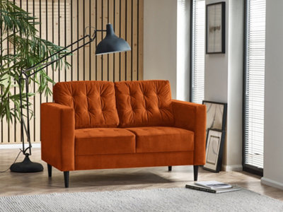 Furniturebox Jenna 2 Seater Burnt Orange Velvet Sofa With Solid