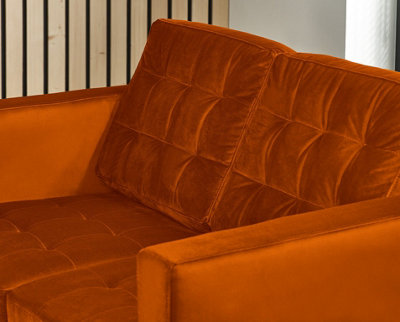 Furniturebox Jenna 2 Seater Burnt Orange Velvet Sofa With Solid Wood Frame
