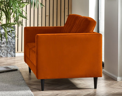 Furniturebox Jenna 2 Seater Burnt Orange Velvet Sofa With Solid Wood Frame