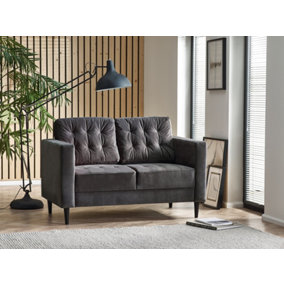Furniturebox Jenna 2 Seater Dark Grey Velvet Sofa With Solid Wood Frame