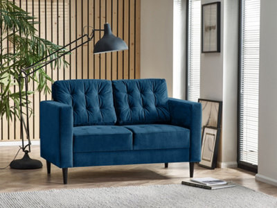 Furniturebox Jenna 2 Seater Navy Blue Velvet Sofa With Solid Wood Frame