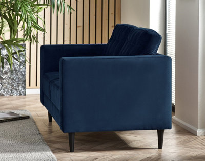Furniturebox Jenna 2 Seater Navy Blue Velvet Sofa With Solid Wood Frame