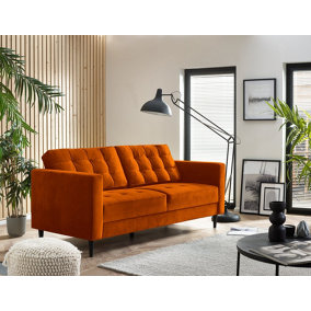 Furniturebox Jenna 3 Seater Burnt Orange Velvet Sofa With Solid Wood Frame