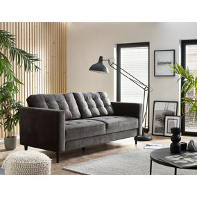 Furniturebox Jenna 3 Seater Dark Grey Velvet Sofa With Solid Wood Frame