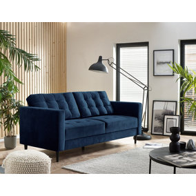 Furniturebox Jenna 3 Seater Navy Blue Velvet Sofa With Solid Wood Frame