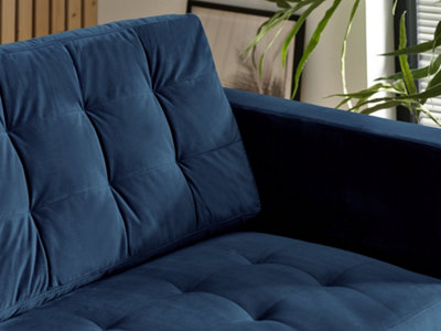 Furniturebox Jenna 3 Seater Navy Blue Velvet Sofa With Solid Wood Frame