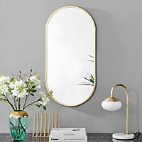 Furniturebox Jupiter 80cm x 40cm Art Deco Gold Metal Frame Oval Hallway Bedroom Dining And Living Room Wall Mirror