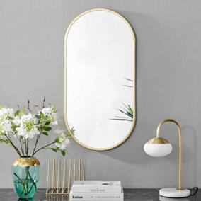 Furniturebox Jupiter 80cm x 40cm Art Deco Gold Metal Frame Oval Hallway Bedroom Dining And Living Room Wall Mirror