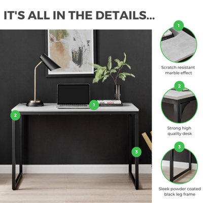 Furniturebox Kendrick 120cm Grey Melamine Scratch Resistant Office & Gaming Desk with Black Legs
