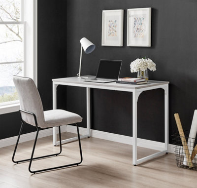Furniturebox Kendrick 120cm Grey Melamine Scratch Resistant Office & Gaming Desk with White Legs