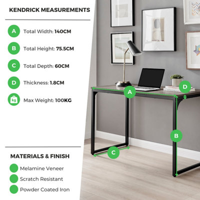 Furniturebox Kendrick 140cm Walnut Effect Melamine Scratch Resistant Office & Gaming Desk with Black Legs